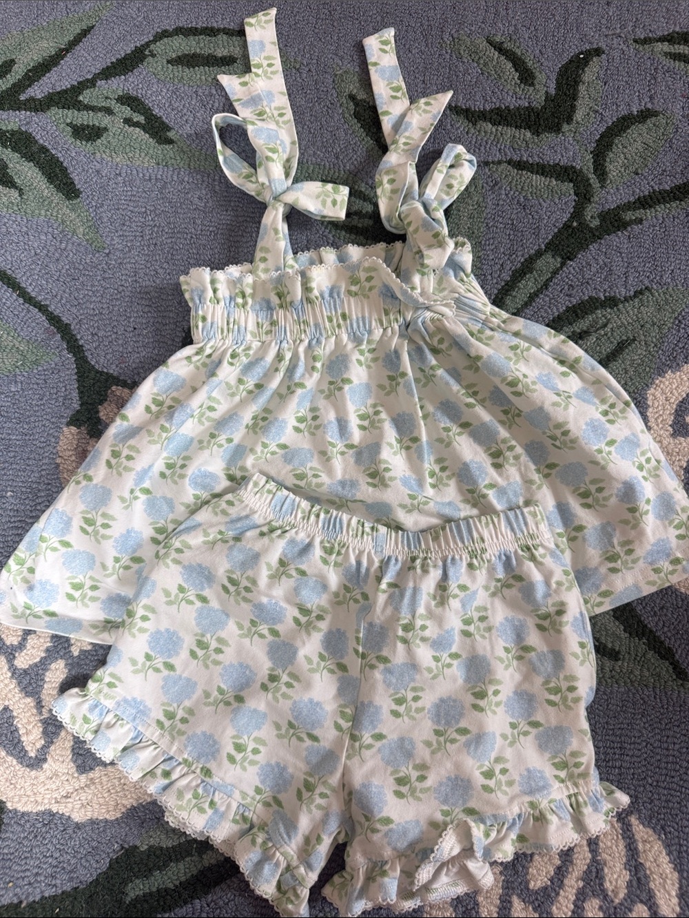 Girls Floral Tie-Shoulder Top and Shorts Set - Blue & Green